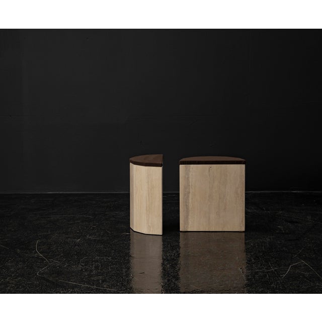 Travertine Marble Column Console Tables, 1980s, Set of 2 For Sale - Image 9 of 18