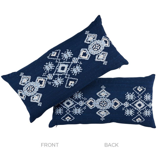 Traditional Schumacher Nadira Embroidery Pillow in Indigo 24X12" For Sale - Image 3 of 4