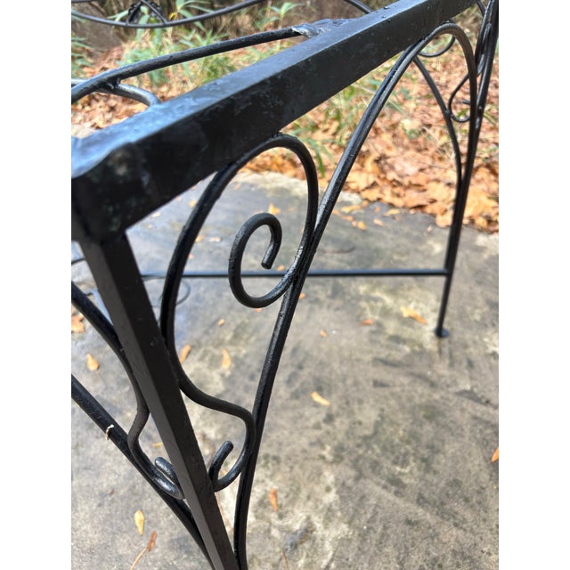 very old and super rare 60 by 30 early salterini iron patio table base, will need glass and or slate for table top....