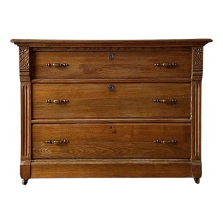 Antique Eastlake Solid Oak Three-Drawer Dresser For Sale