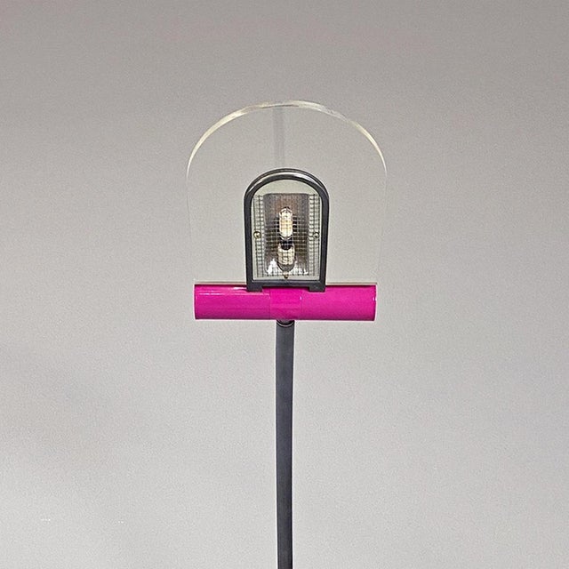 Italian Space Age Metal, Acrylic Glass and Marble Black Violet Arc Floor Lamp, 1980s For Sale - Image 13 of 18