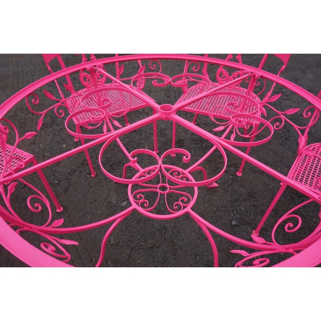 Pink Salterini Neon Pink Wrought Iron Table and 4 Klismos Chairs - 5 Pieces, Unmarked For Sale - Image 8 of 13