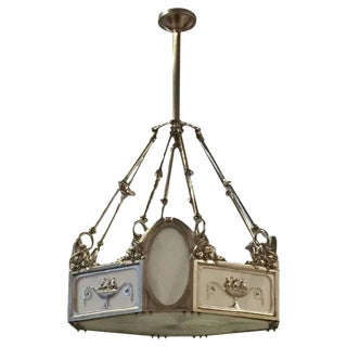 French Art Deco Bronze Chandelier For Sale