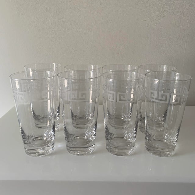 Transparent Vintage Etched Greek Key Tumbler Glasses-Set of 8 For Sale - Image 8 of 9