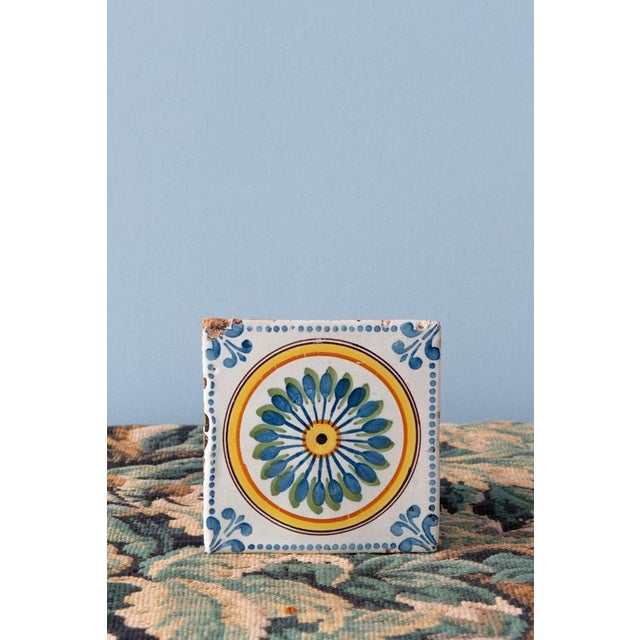 Polychrome Stencilled Tiles from Nevers Faience, 1830, Set of 2 For Sale - Image 3 of 8