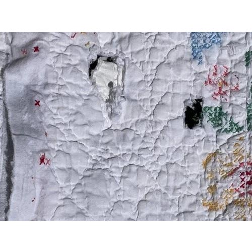 Vtg Handquilted and Embroidered Quilt with Flower Design For Sale - Image 4 of 4