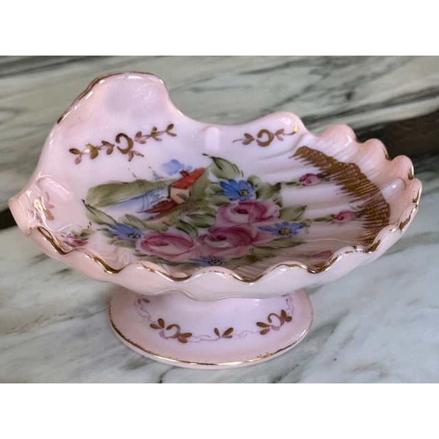 Art Deco 1930's Cambridge Glass Nautical Scene Crown Tuscan Charleton Seashell Comport For Sale - Image 3 of 11