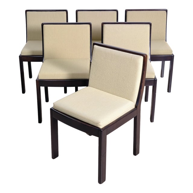 Vintage Chairs in Wood and Fabric, 1970s, Set of 6 For Sale
