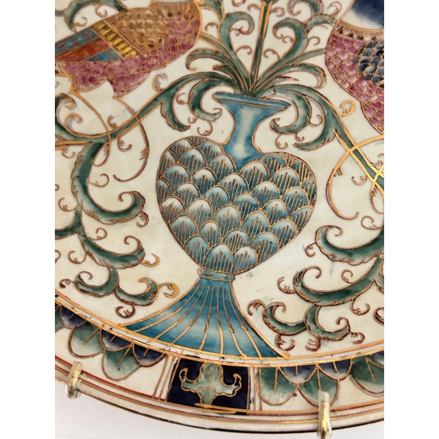 Ceramic Vintage Chinoiserie Bird Decorative Plates – Hand Painted Botanical Wall Plates, Pair For Sale - Image 7 of 12