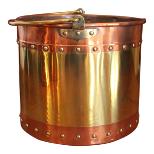 Large Copper and Brass Studded Kindling Bucket