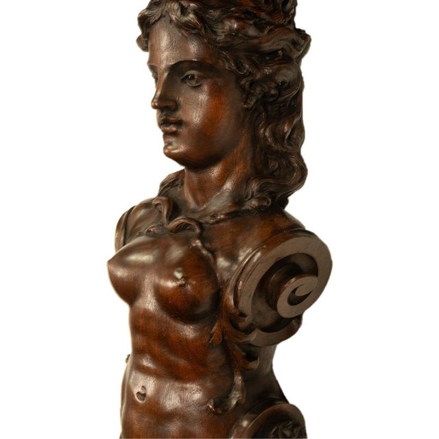 Antique 19thC Italian Carved Walnut Renaissance Revival Pair Caryatid Brackets, Circa 1850 For Sale - Image 13 of 15