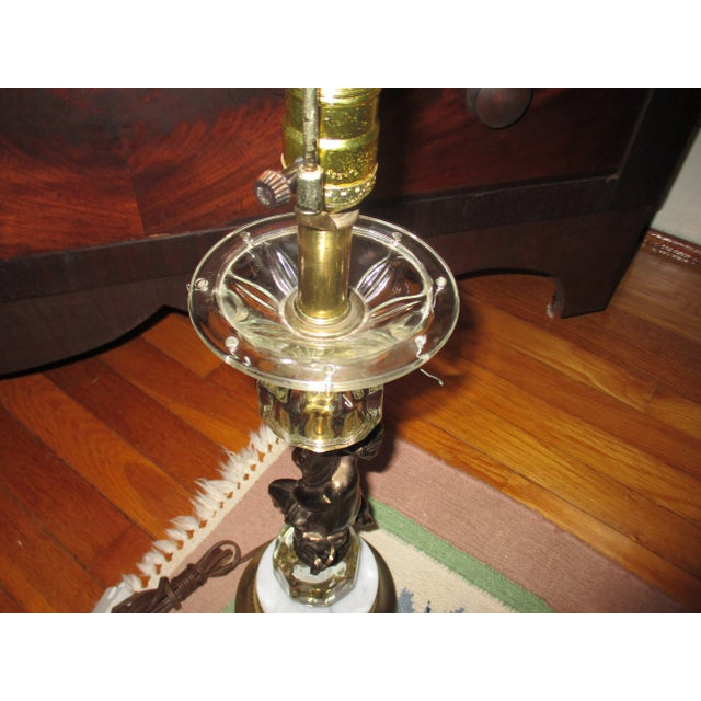 Metal Vintage 1950s Hollywood Regency Cherub Brass, Crystal & Marble Table Lamp For Sale - Image 7 of 8
