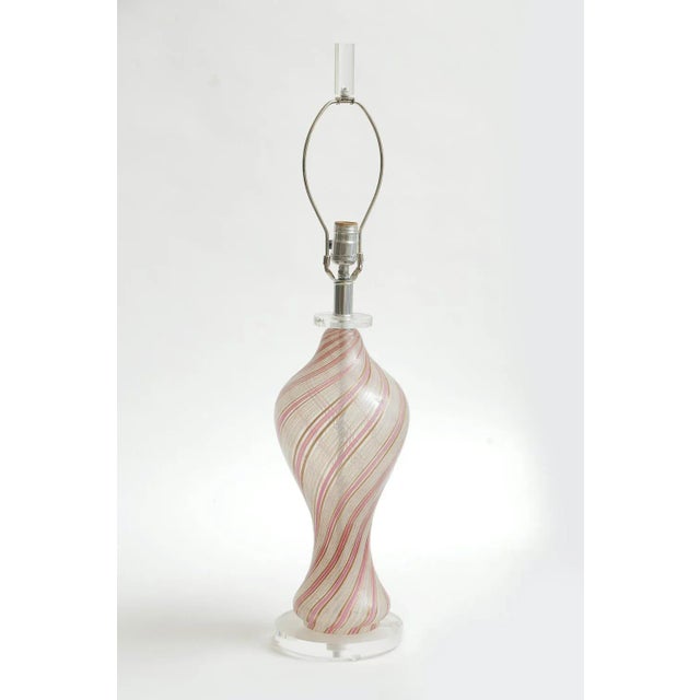 Vintage Italian Murano Lucite and Glass Striped Lamp Pinks, Gold, Copper, Clear 60's For Sale - Image 10 of 10