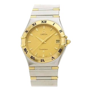 Vintage Omega Constellation Quartz Date 18 Karat Gold Half Bar/Ss Men’s Watch For Sale