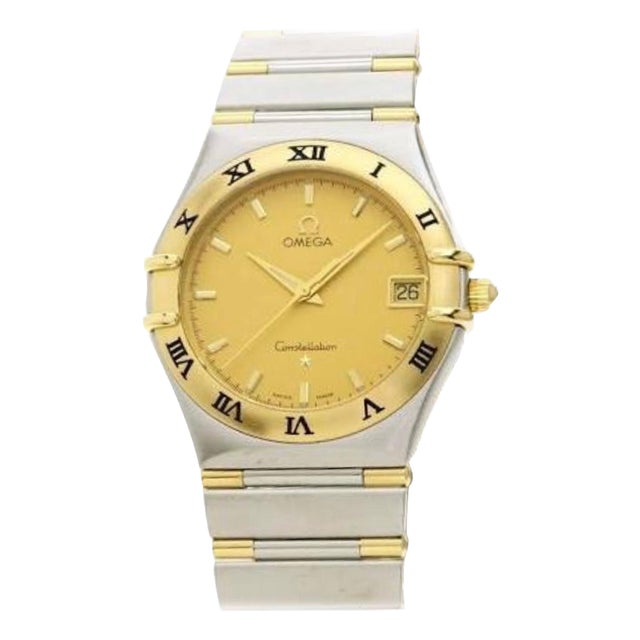 Vintage Omega Constellation Quartz Date 18 Karat Gold Half Bar/Ss Men’s Watch For Sale