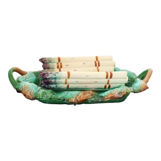 Antique French Creil Et Montereau Barbotine Majolica Asparagus Cradle For Sale