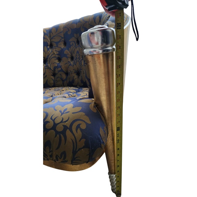 Late 20th Century Late 20th Century Colombostile Italian Neo-Baroque Tufted Gold Leaf & Damask Armchair For Sale - Image 5 of 9