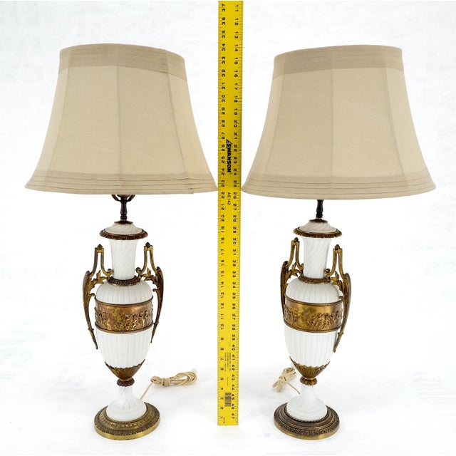 Pair of Fine Ceramic & Ormolu Cup Vase Shape Table Lamp c1940s MINT For Sale - Image 9 of 16