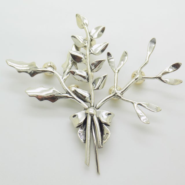Vintage Italian Handmade Genuine Sterling Silver 925 Christmas Holly and Mistletoe Figurine, 1980s For Sale - Image 9 of 15