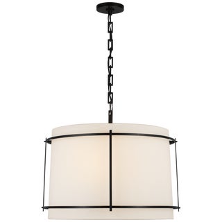 Carrier & Company for Visual Comfort Signature Callaway Large Hanging Shade in Bronze with Linen Shade & Frosted Acrylic Diffuser For Sale