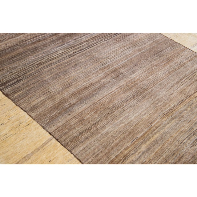 Modern Persian Gabbeh Handmade Brown & Beige Designed Wool Rug For Sale - Image 9 of 10
