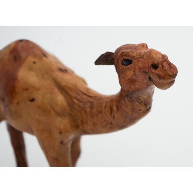 Camel Sculpture with Aged Leather on Hand Carved Wood from Libertys London For Sale - Image 7 of 9