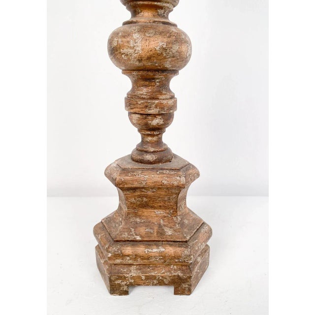 Single Rustic Carved Wood Pricket, Circa 1800 For Sale - Image 4 of 7