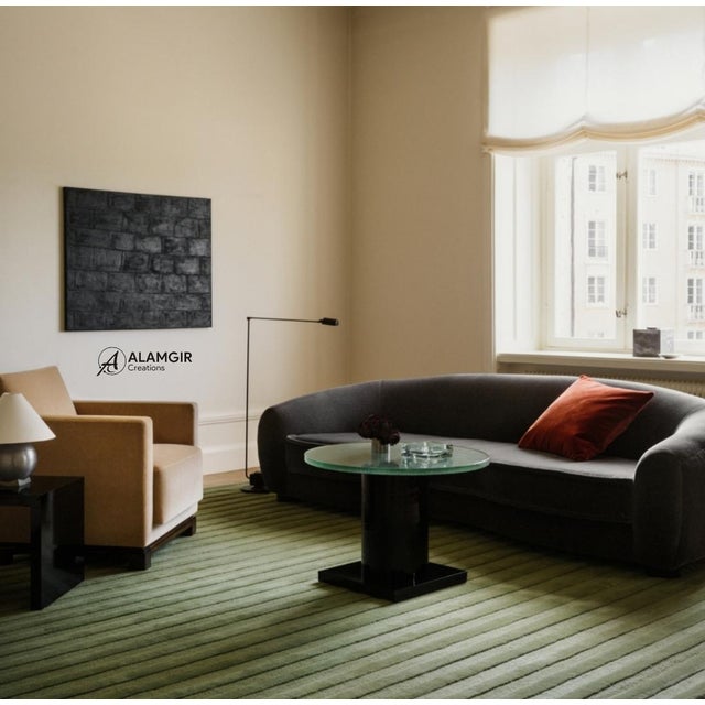 Mid-Century Modern Pistachio Lines Handtufted Newzealand Wool Rug For Sale - Image 3 of 9