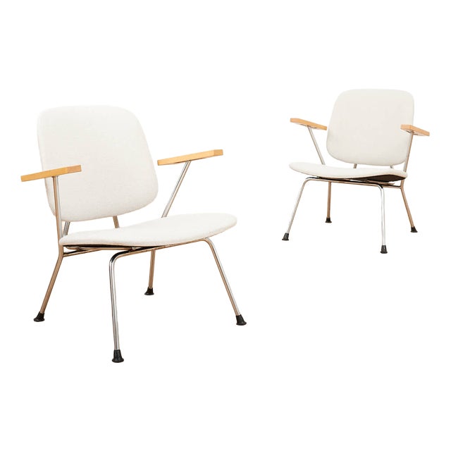 Kembo Armchairs with Chrome-Plated Tubular Steel Frames, Beechwood Armrests and Kvadrat Upholstery by Willem Hendrik Gispen for Kembo, 1954, Set of 2 For Sale