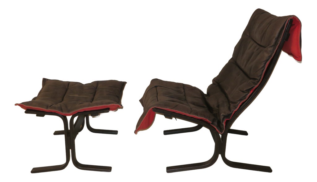 Set of Vintage Leather Lounge Chair with Ottoman from Westnofa, Norway, 1960s