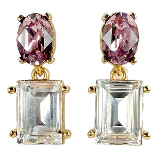 Oscar De La Renta Gold Plated Light Amethyst Crystal Rectangle Drop Post Earrings, A Pair For Sale
