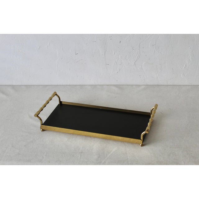Maison Baguès 1980s Maison Bagues Style Faux Bamboo Brass Handles Rectangular Serving Tray For Sale - Image 4 of 11