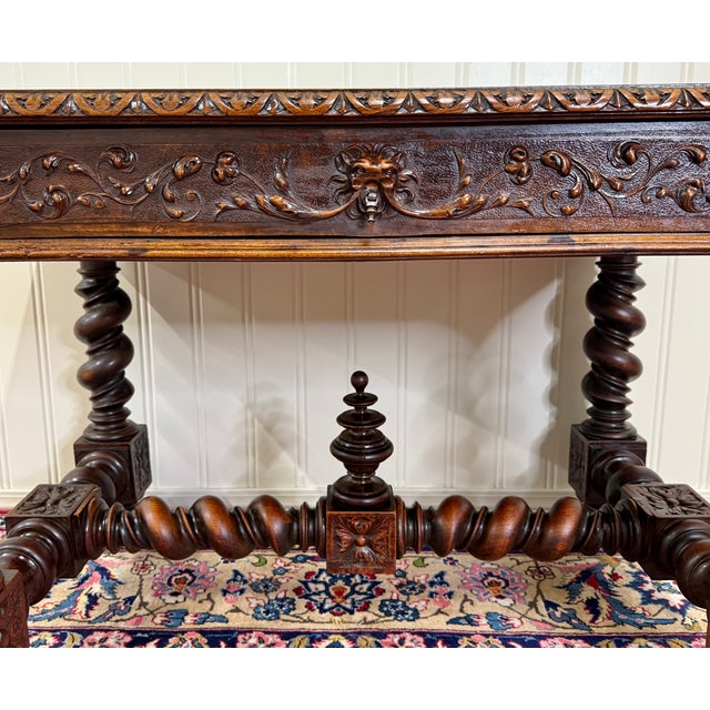 Antique French Henri II Style Writing Desk Barley Twist Carved Walnut 19th C For Sale - Image 16 of 18