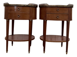 Louis XVI Drum-Shaped Bedside Tables in Mahogany and Marble, 1950s, Set of 2