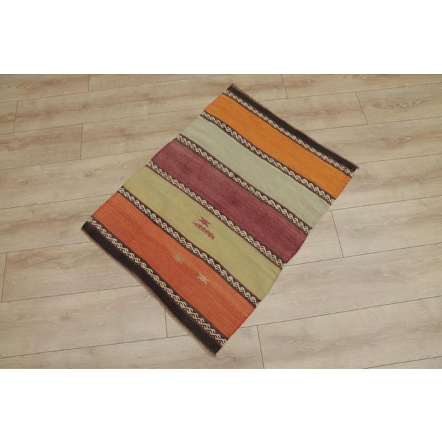 Mid-Century Modern 1970s Farmhouse Orange Striped Kilim For Sale - Image 3 of 13