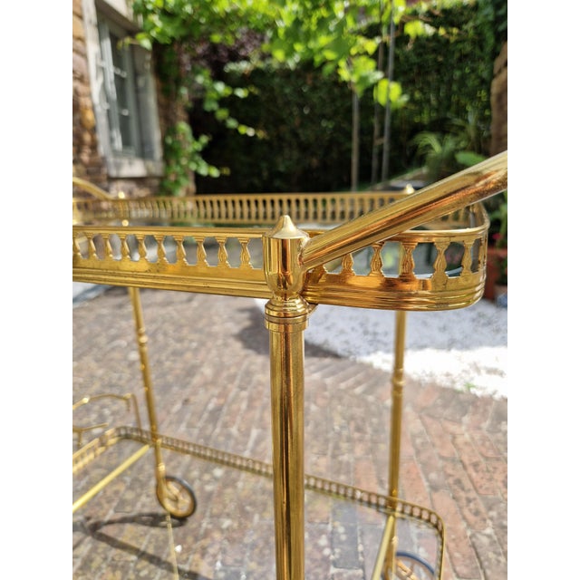 1960s Mid-Century Rolling Serving Cart in Openwork Brass and Glass, 1960s For Sale - Image 5 of 9