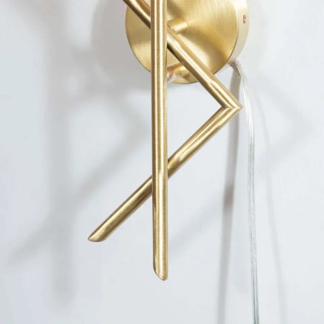 Metal Modernist Geometric Hand Blown Murano Frosted Glass & Satin Brass Sconces - a Pair For Sale - Image 7 of 9