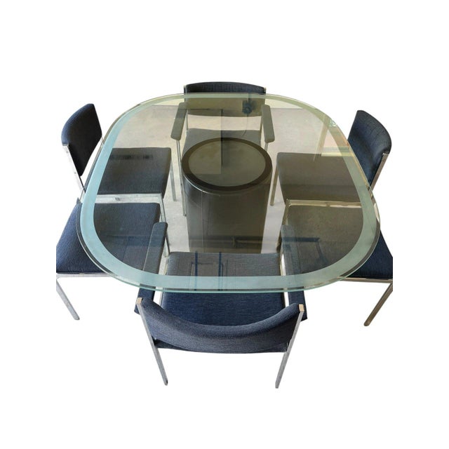Contemporary B&b Italia Glass Top Dining Table With Leather Wrapped Base For Sale - Image 3 of 8