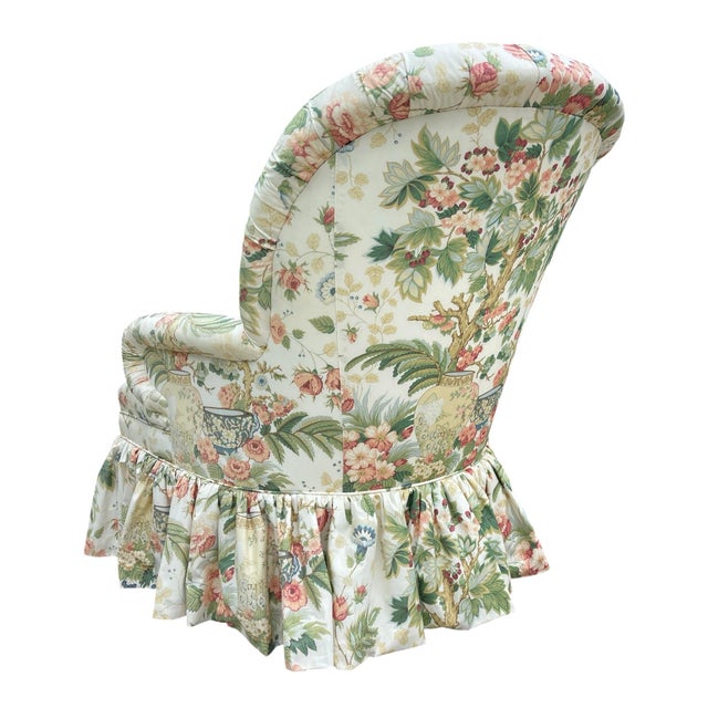 Late 20th Century Vintage Hickory Chair Tufted Lounge Chair on Casters in Botanical Print For Sale - Image 5 of 17