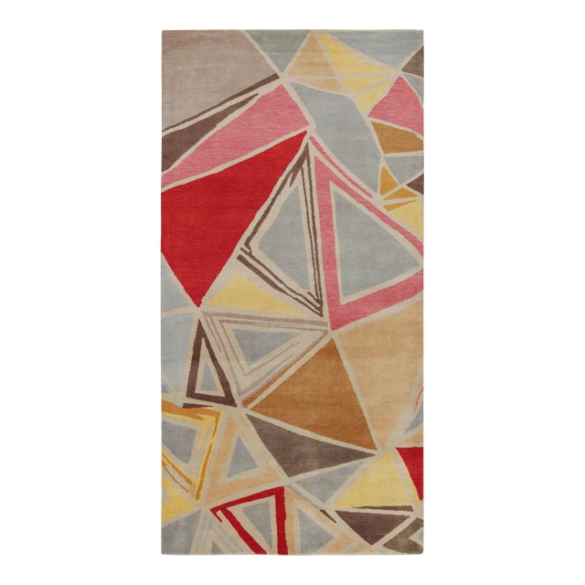 Rug & Kilim’s Mid-Century Modern Style Runner Rug in Geometric Pattern For Sale