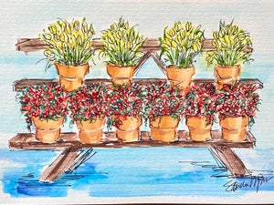 “My Plantstand” Floral Watercolor by Sandra Wright