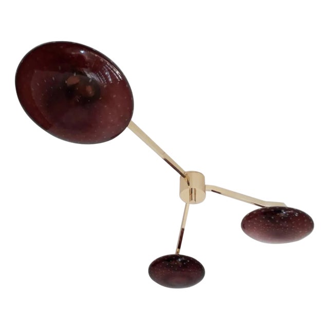 Trio Angolo Polished Brass Amethyst Bubbles Glass Flush Mount by Fabio LTD For Sale