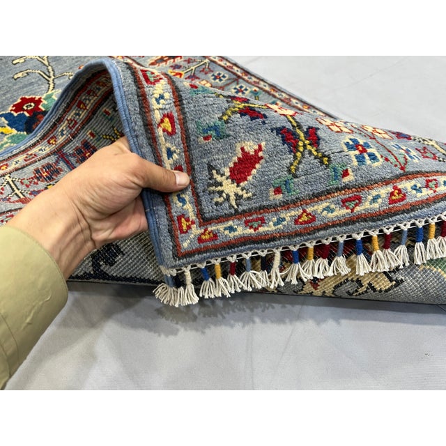 Blue Blue Gray Persian-Style Floral Wool Runner Rug, Natural Dyes, 2'9" X 9'7" For Sale - Image 8 of 14