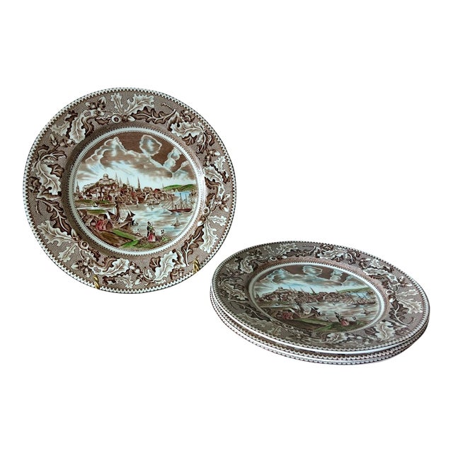Vintage Johnson Brothers Historic America “View of Boston” 10" Dinner Plates -Set of 4 For Sale
