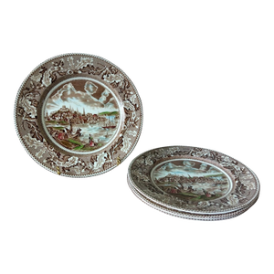 Vintage Johnson Brothers Historic America “View of Boston” 10" Dinner Plates -Set of 4