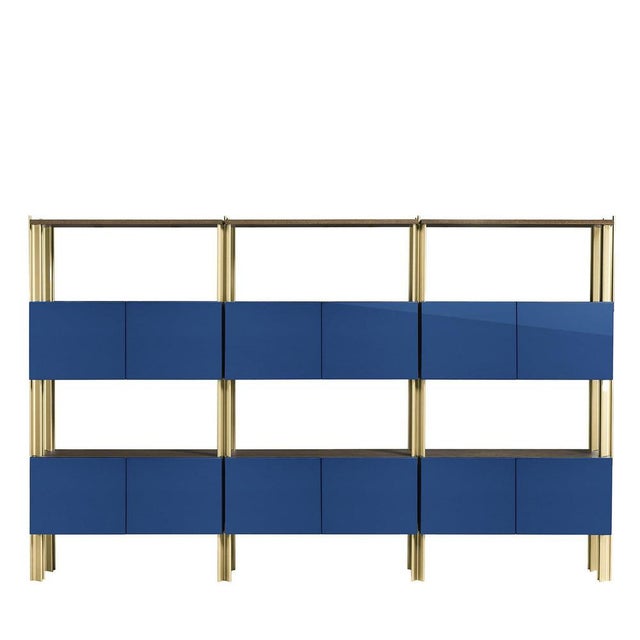 Contemporary Flexor Blue Polished-Lacquered Wood and Aluminum Bookshelf by Robert Stadler For Sale - Image 3 of 3