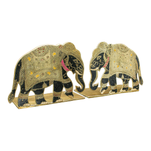 Pair of Antique Elephant Bookends, Indian Brass Decorative Book Rests, Victorian