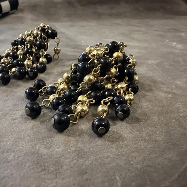 Metal 1980s Coppola E Toppo Style Brass and Black Beads Italian Chandelier Earrings For Sale - Image 7 of 12
