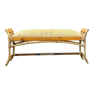 Vintage Coastal Woven Rattan Bench