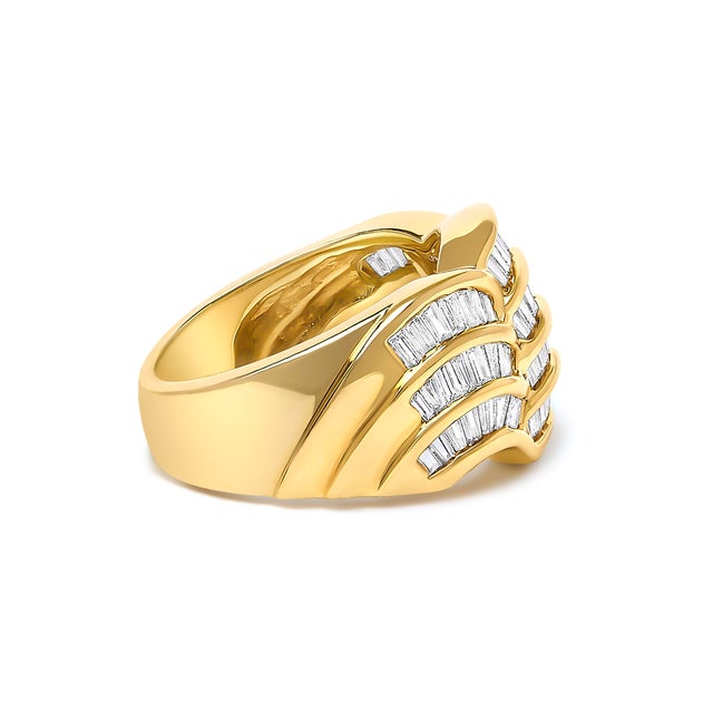 Contemporary 14K Yellow Gold 1-1/3 Cttw Baguette Diamond Wave Design Band Ring, Size 7 For Sale - Image 3 of 6
